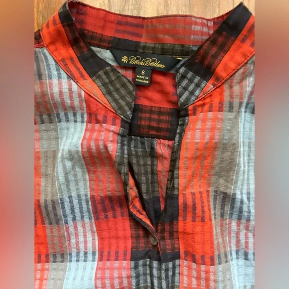 Brooks Brothers Red and Blue Plaid Midi Dress Cap Sleeveless Seersucker Size 8 - Picture 4 of 9